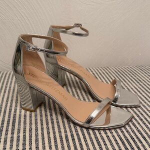 Stuart Weitzman Silver Block Heels Size 8.5